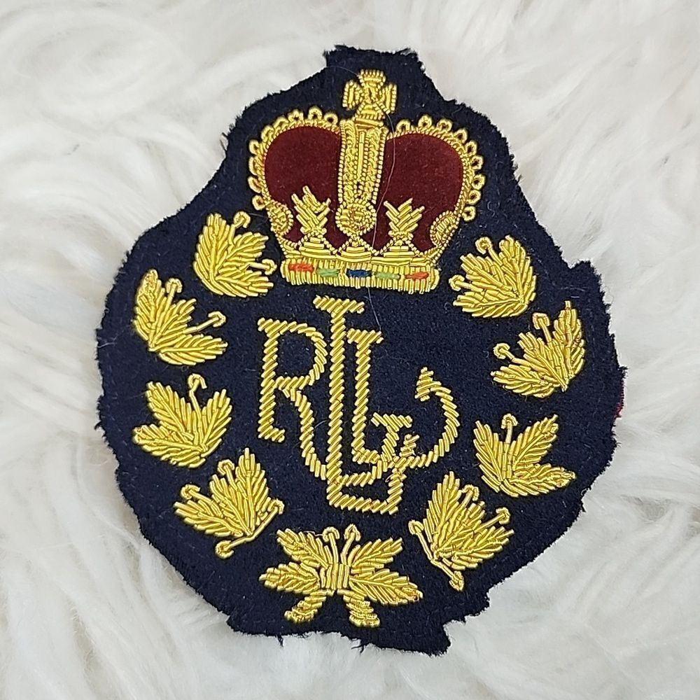 Ralph Lauren Crown Patch with Coordinating Embossed Gold Tone Buttons